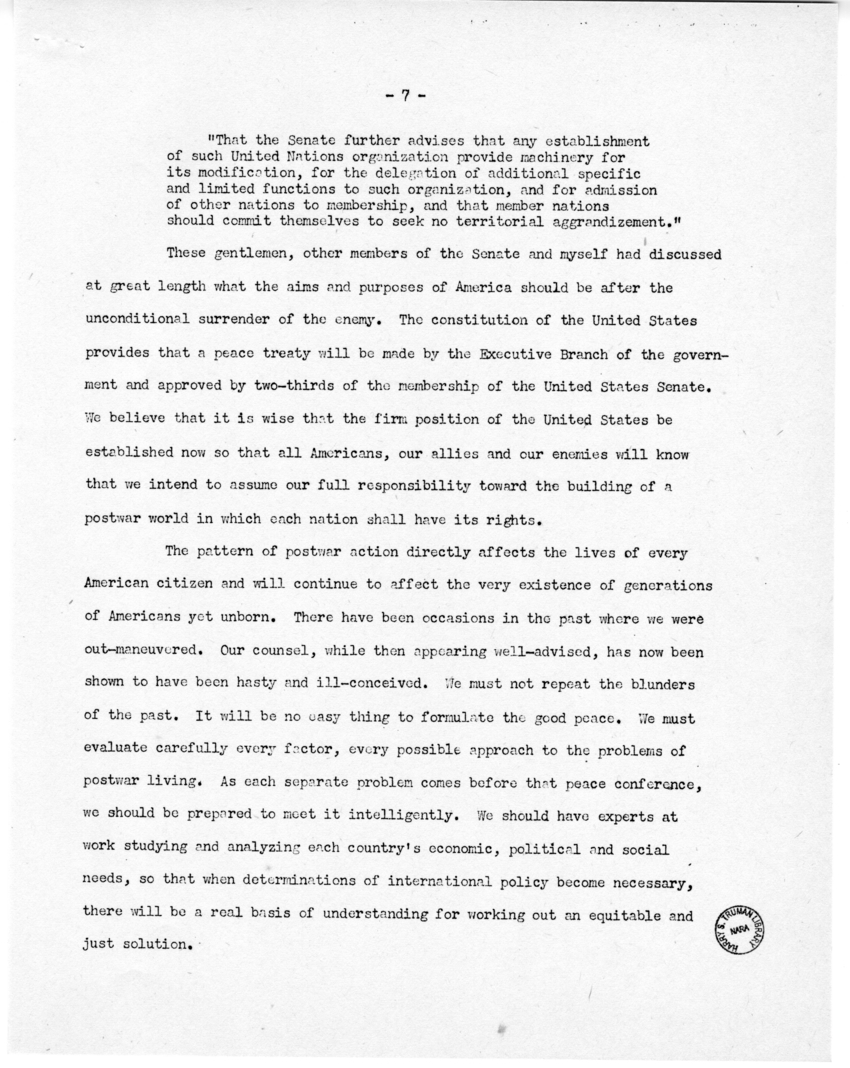 Speech of Senator Harry S. Truman at Wichita, Kansas