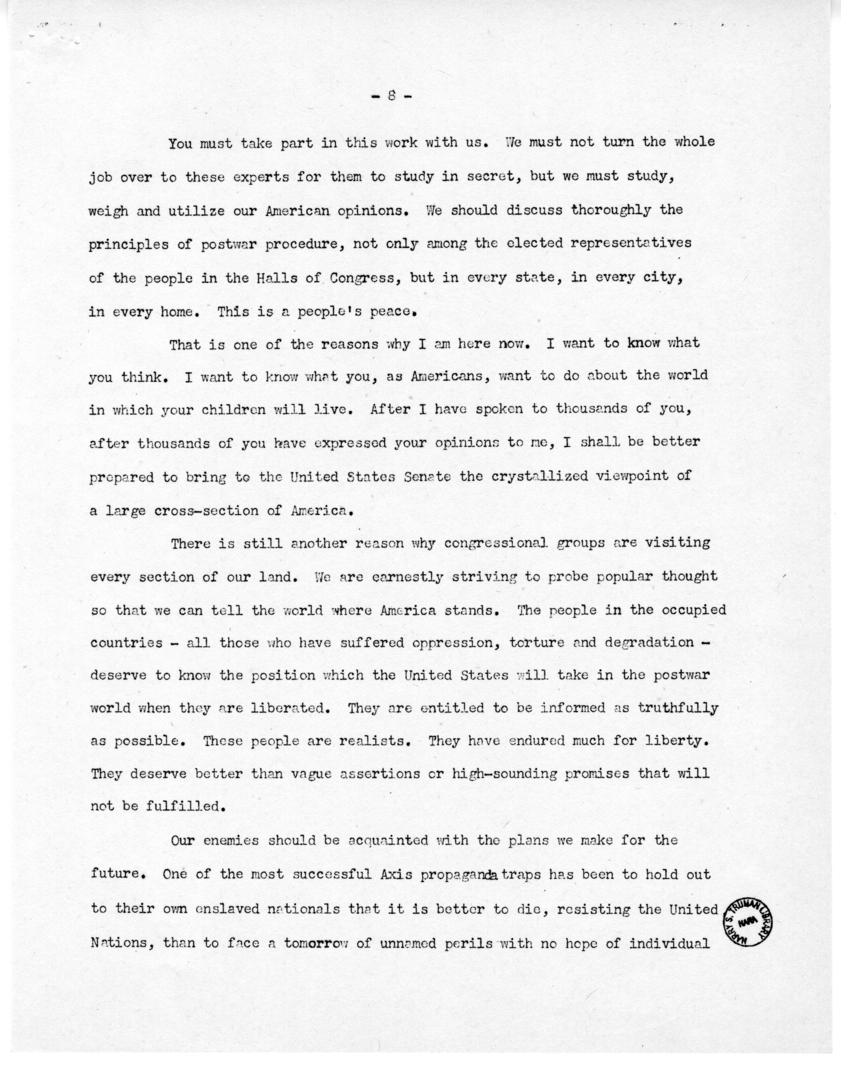 Speech of Senator Harry S. Truman at Wichita, Kansas