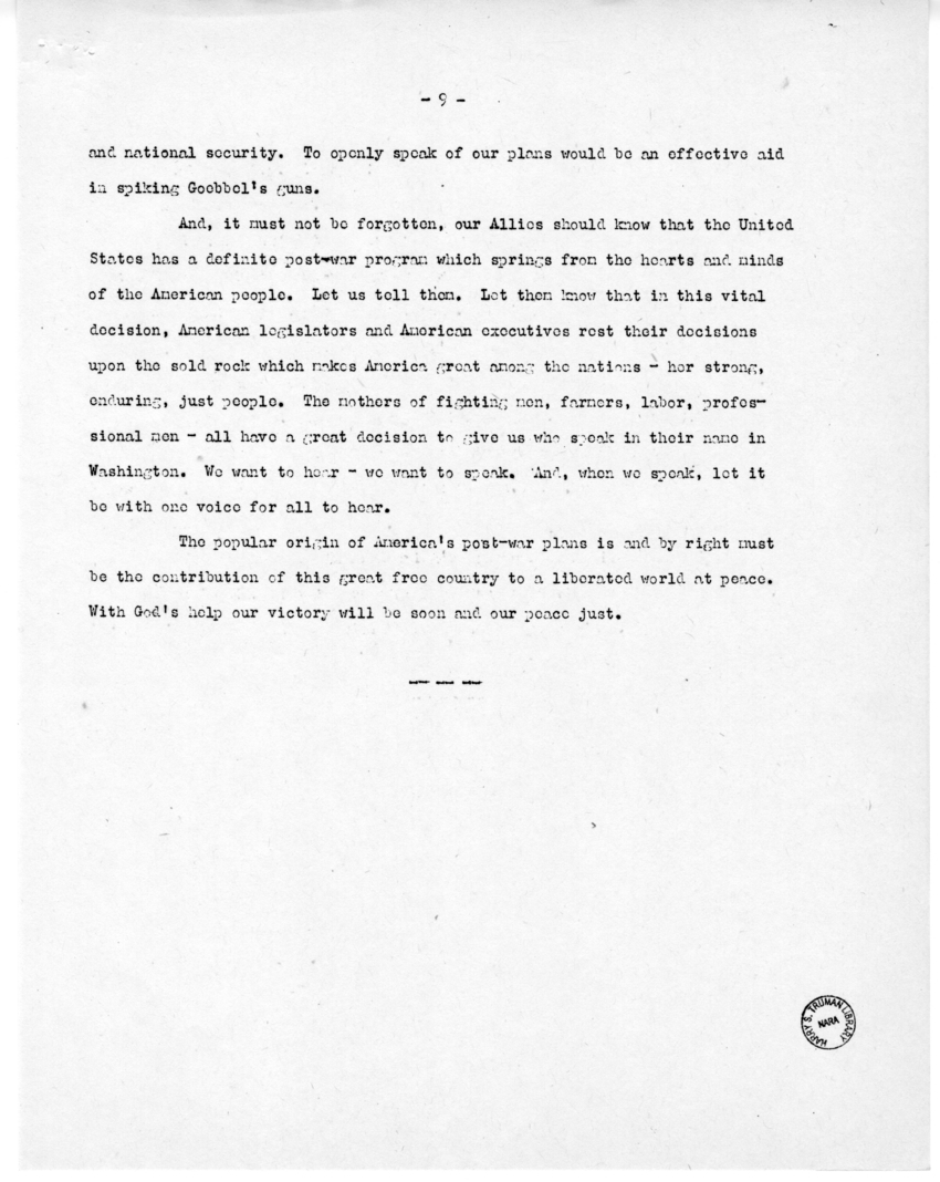 Speech of Senator Harry S. Truman at Wichita, Kansas