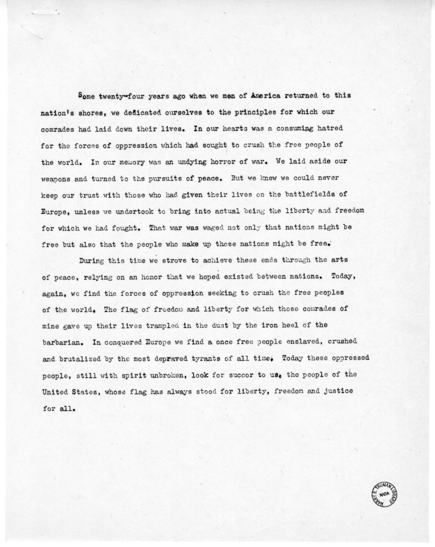 Speech of Senator Harry S. Truman at Emporia, Kansas