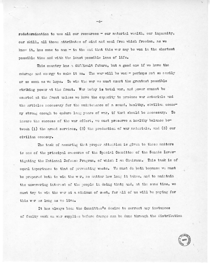 Speech of Senator Harry S. Truman at Emporia, Kansas