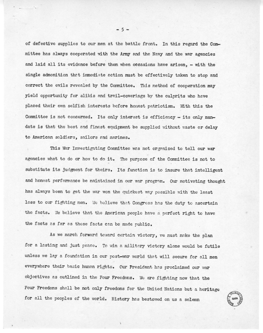 Speech of Senator Harry S. Truman at Emporia, Kansas