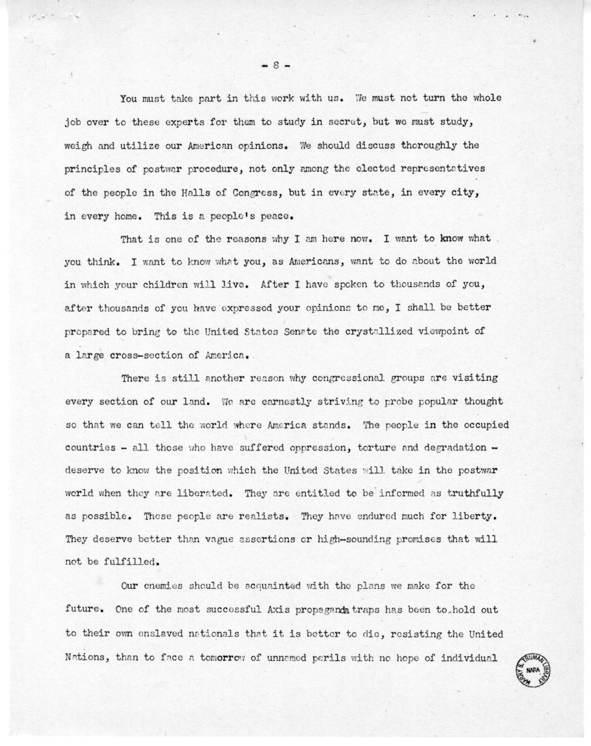 Speech of Senator Harry S. Truman at Emporia, Kansas
