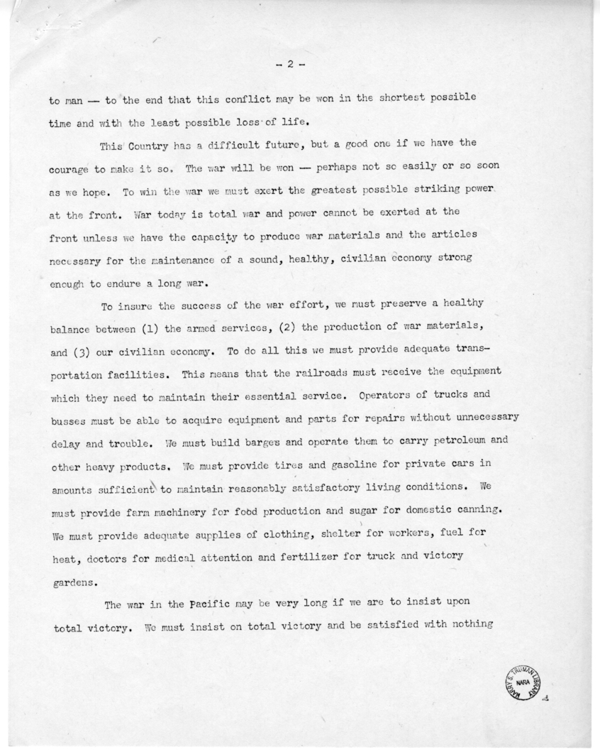Speech of Senator Harry S. Truman at Kirksville, Missouri