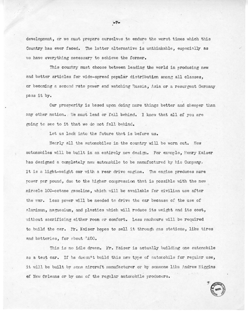 Speech of Senator Harry S. Truman at Kirksville, Missouri
