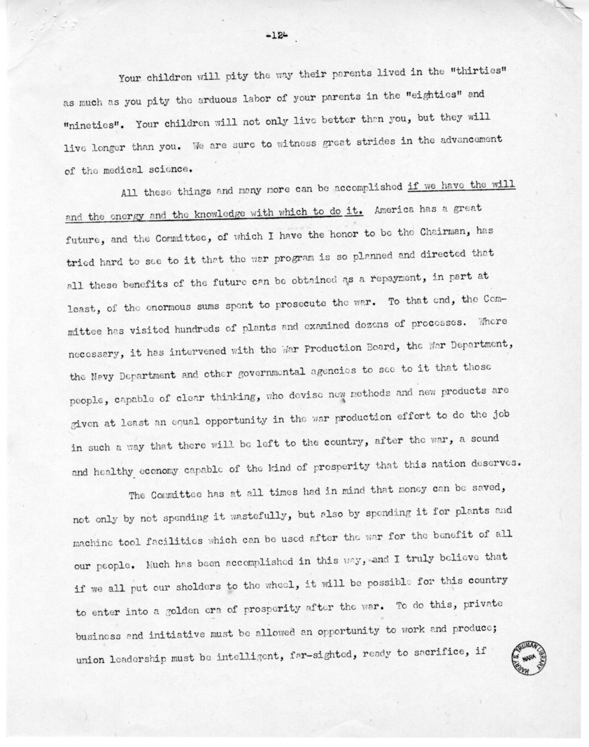 Speech of Senator Harry S. Truman at Kirksville, Missouri