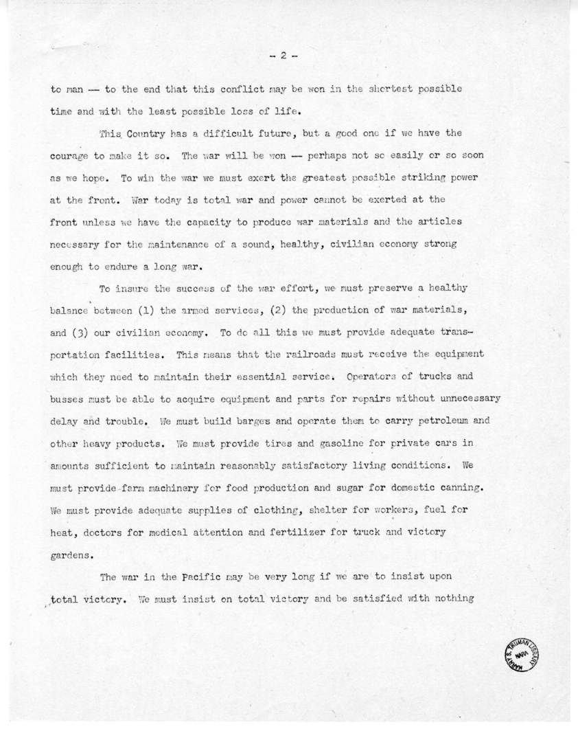 Speech of Senator Harry S. Truman Before the Fraternal Order of Eagles