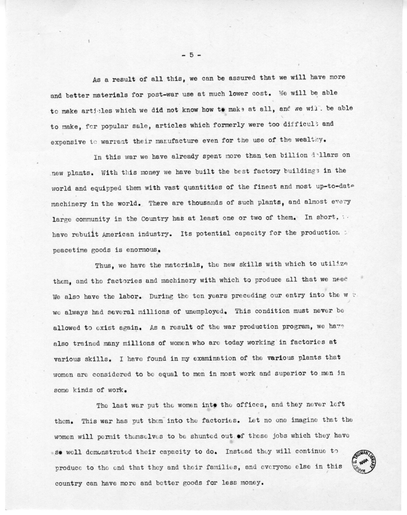 Speech of Senator Harry S. Truman Before the Fraternal Order of Eagles