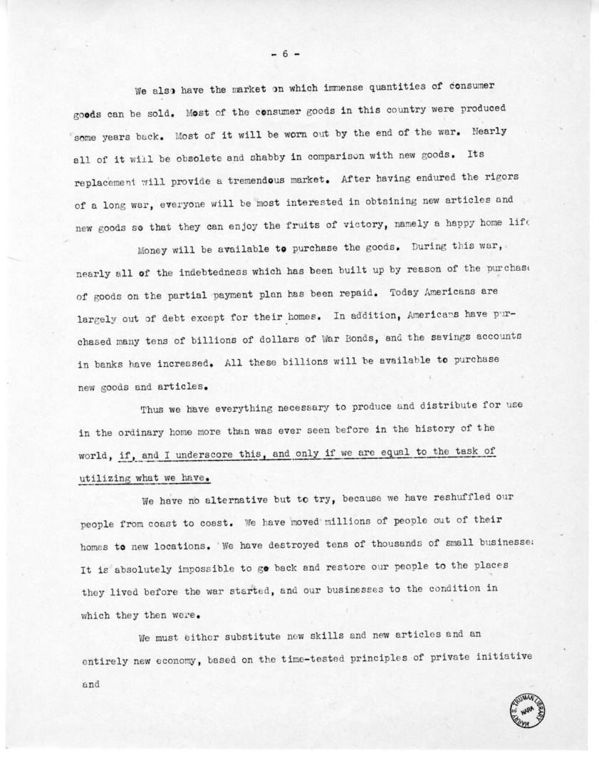 Speech of Senator Harry S. Truman Before the Fraternal Order of Eagles