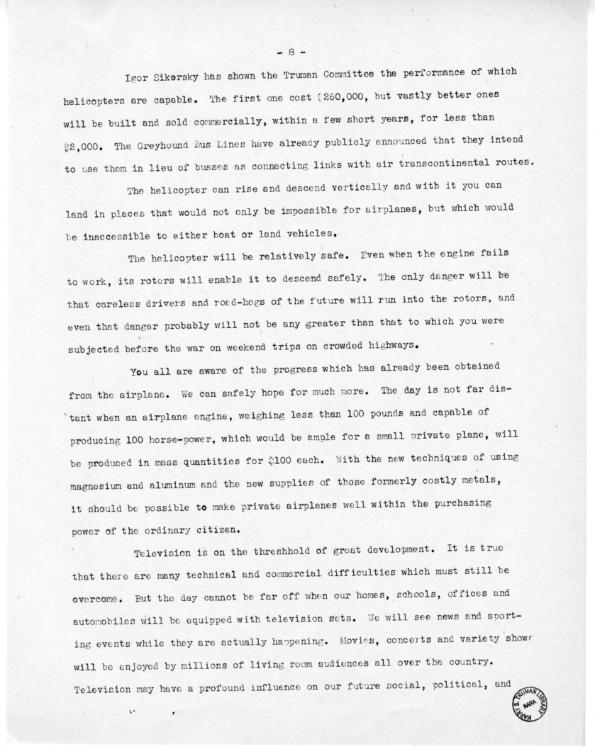 Speech of Senator Harry S. Truman Before the Fraternal Order of Eagles