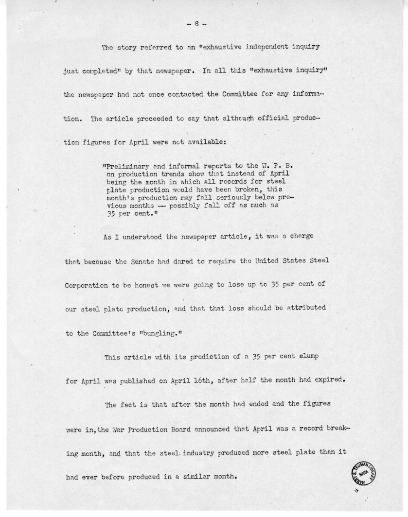 Speech of Senator Harry S. Truman Delivered over the Blue Network, Shenandoah, Iowa