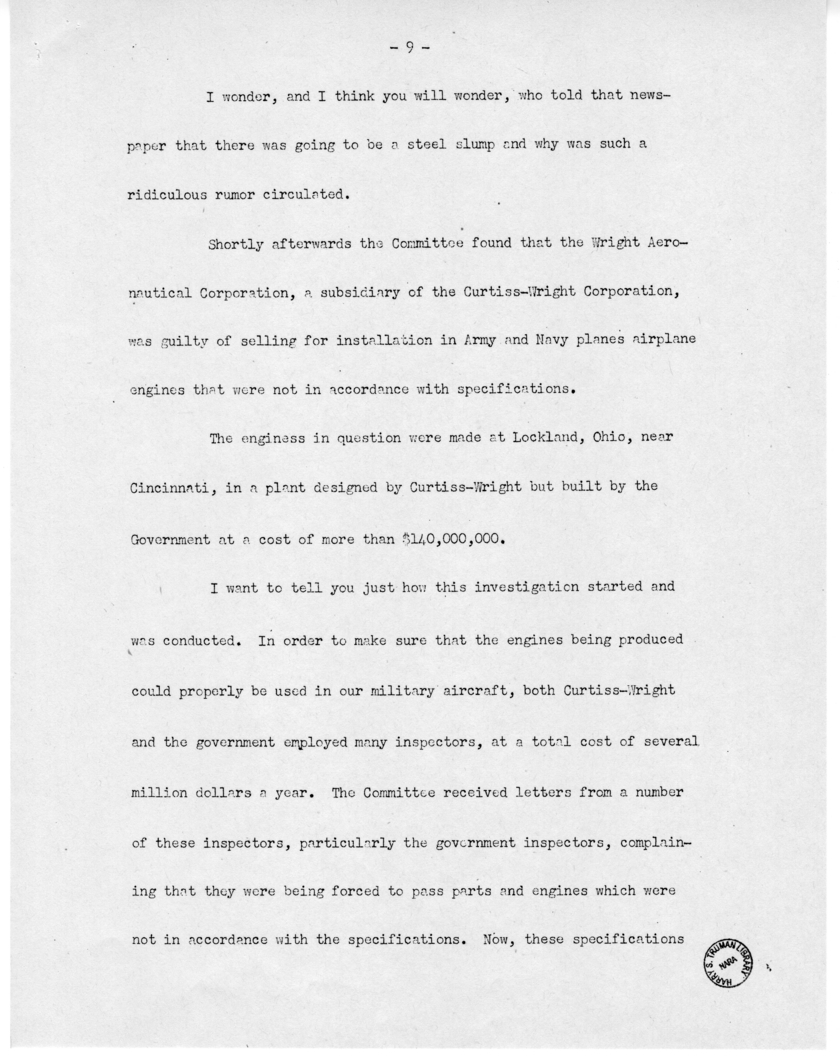 Speech of Senator Harry S. Truman Delivered over the Blue Network, Shenandoah, Iowa