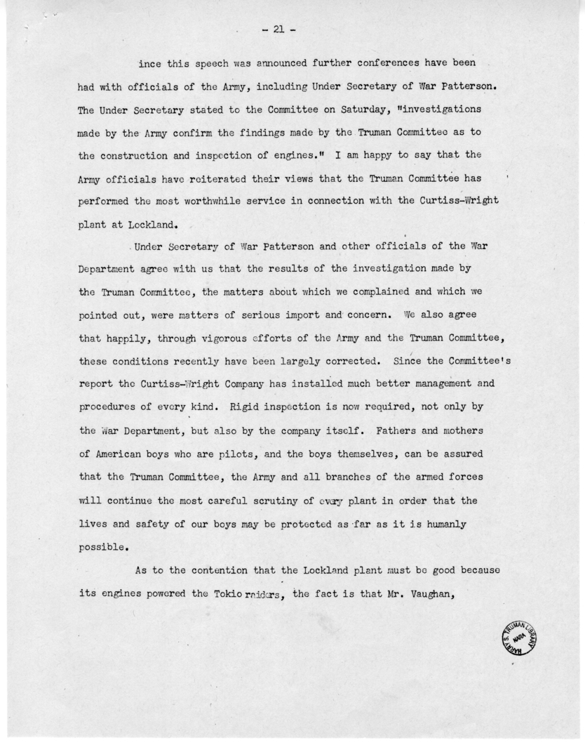 Speech of Senator Harry S. Truman Delivered over the Blue Network, Shenandoah, Iowa