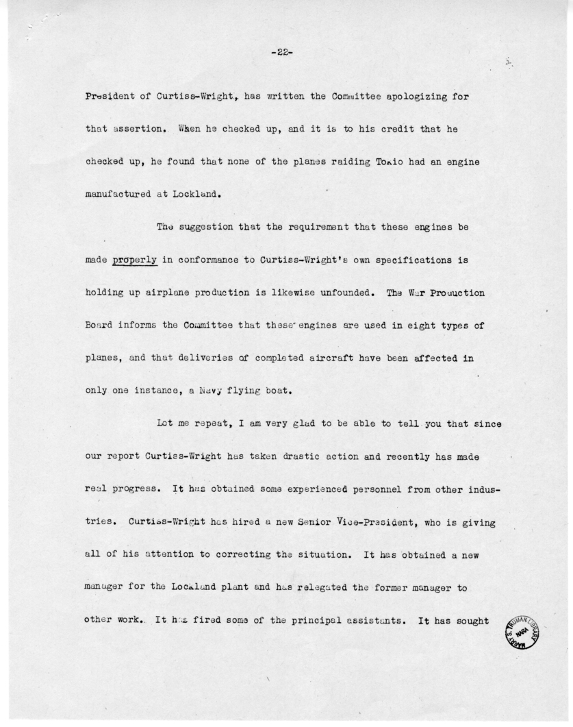 Speech of Senator Harry S. Truman Delivered over the Blue Network, Shenandoah, Iowa