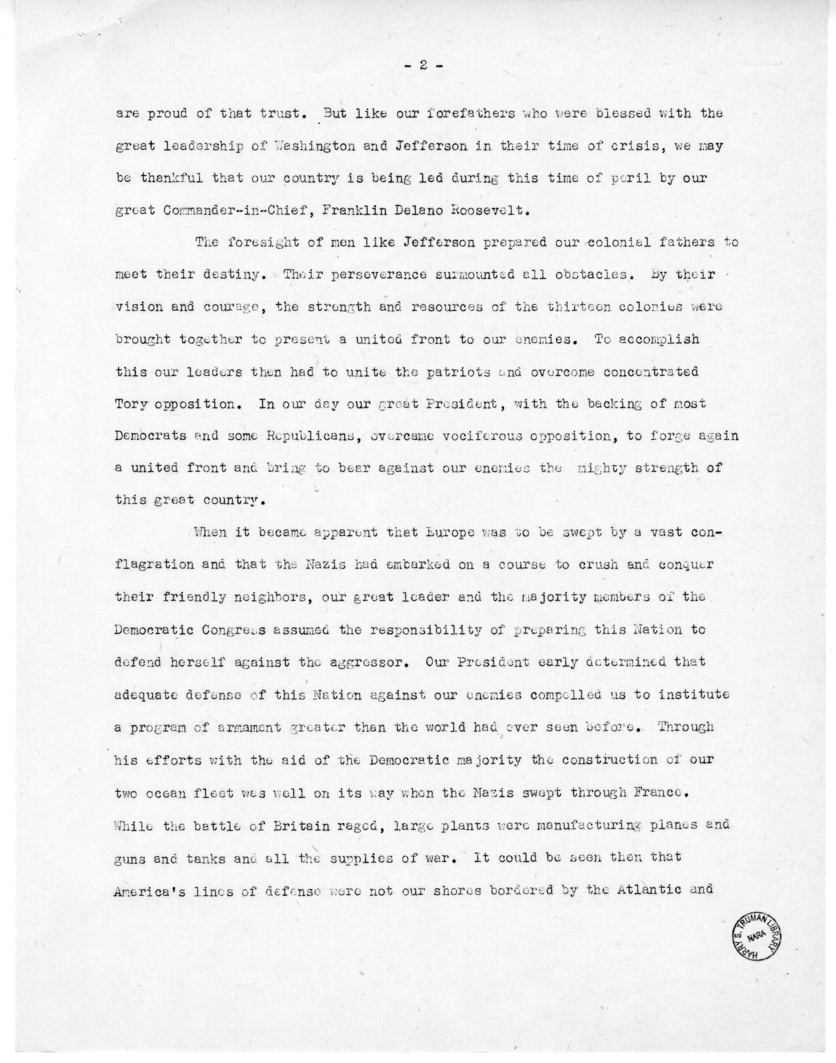 Speech of Senator Harry S. Truman at Jefferson City, Missouri