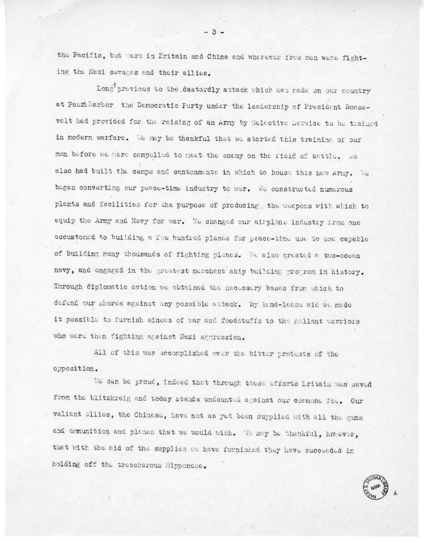 Speech of Senator Harry S. Truman at Jefferson City, Missouri