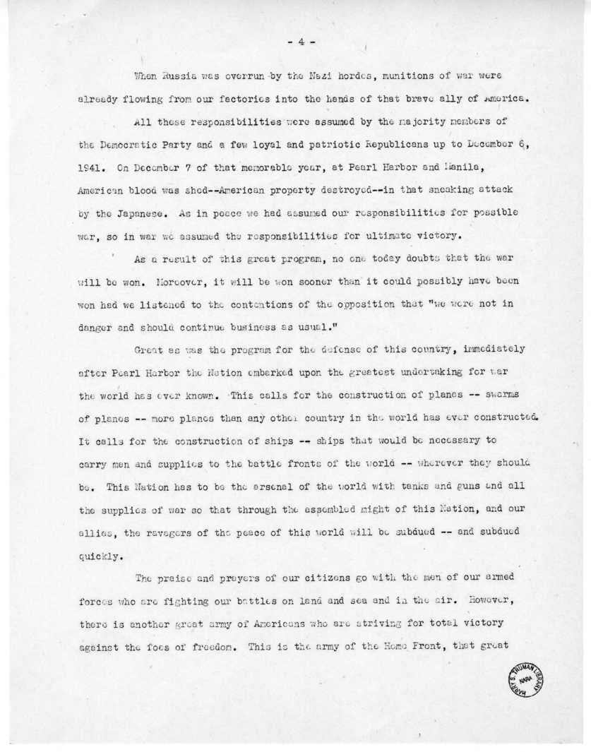 Speech of Senator Harry S. Truman at Jefferson City, Missouri