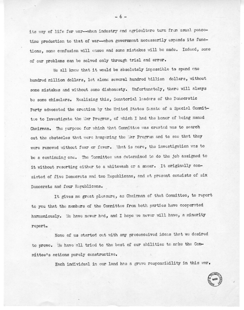 Speech of Senator Harry S. Truman at Jefferson City, Missouri
