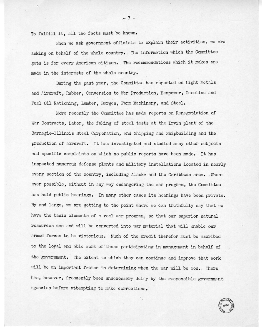 Speech of Senator Harry S. Truman at Jefferson City, Missouri