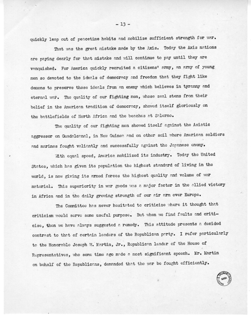 Speech of Senator Harry S. Truman at Jefferson City, Missouri