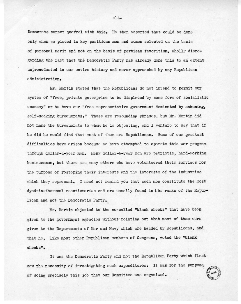 Speech of Senator Harry S. Truman at Jefferson City, Missouri