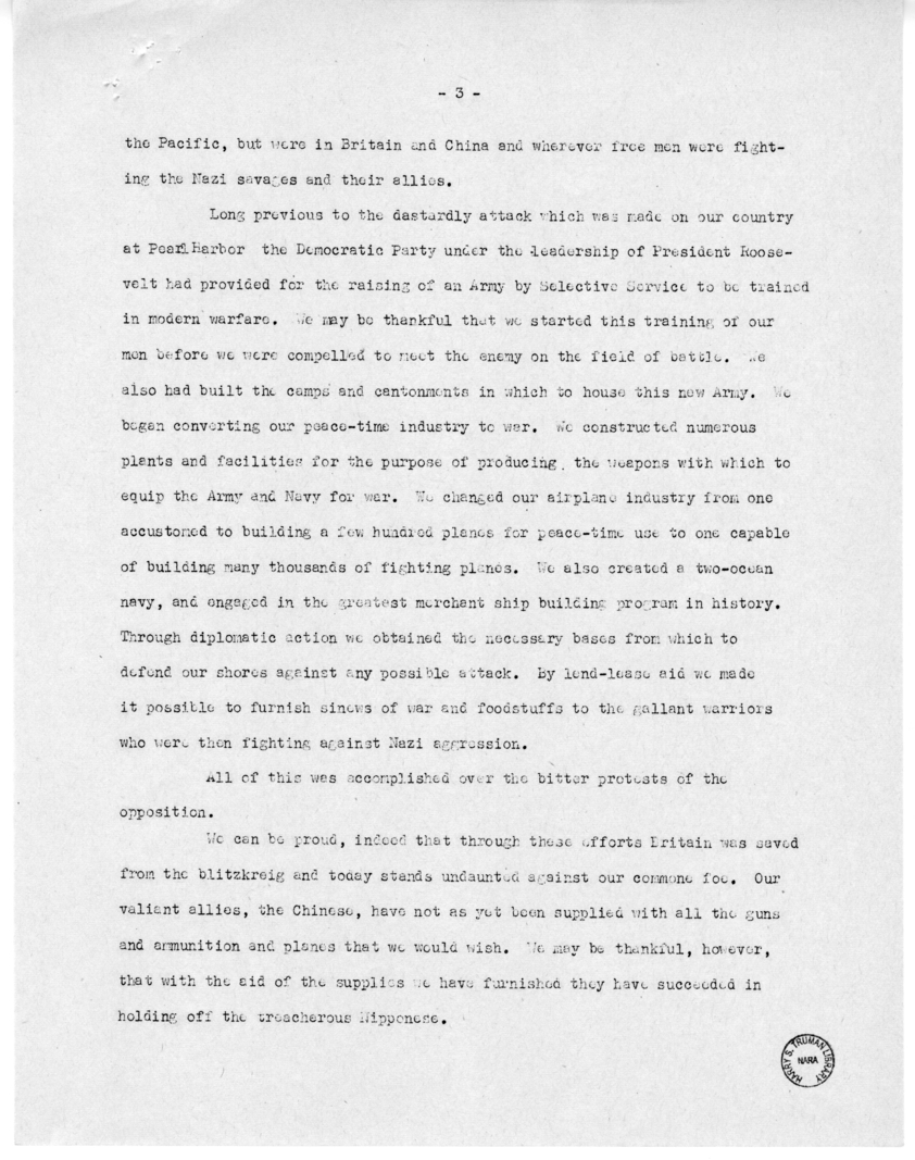 Speech of Senator Harry S. Truman at Caruthersville, Missouri