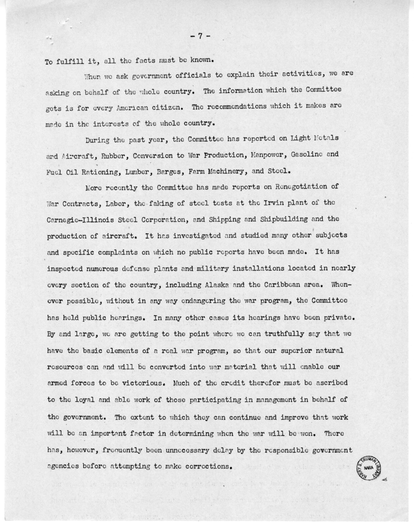 Speech of Senator Harry S. Truman at Caruthersville, Missouri
