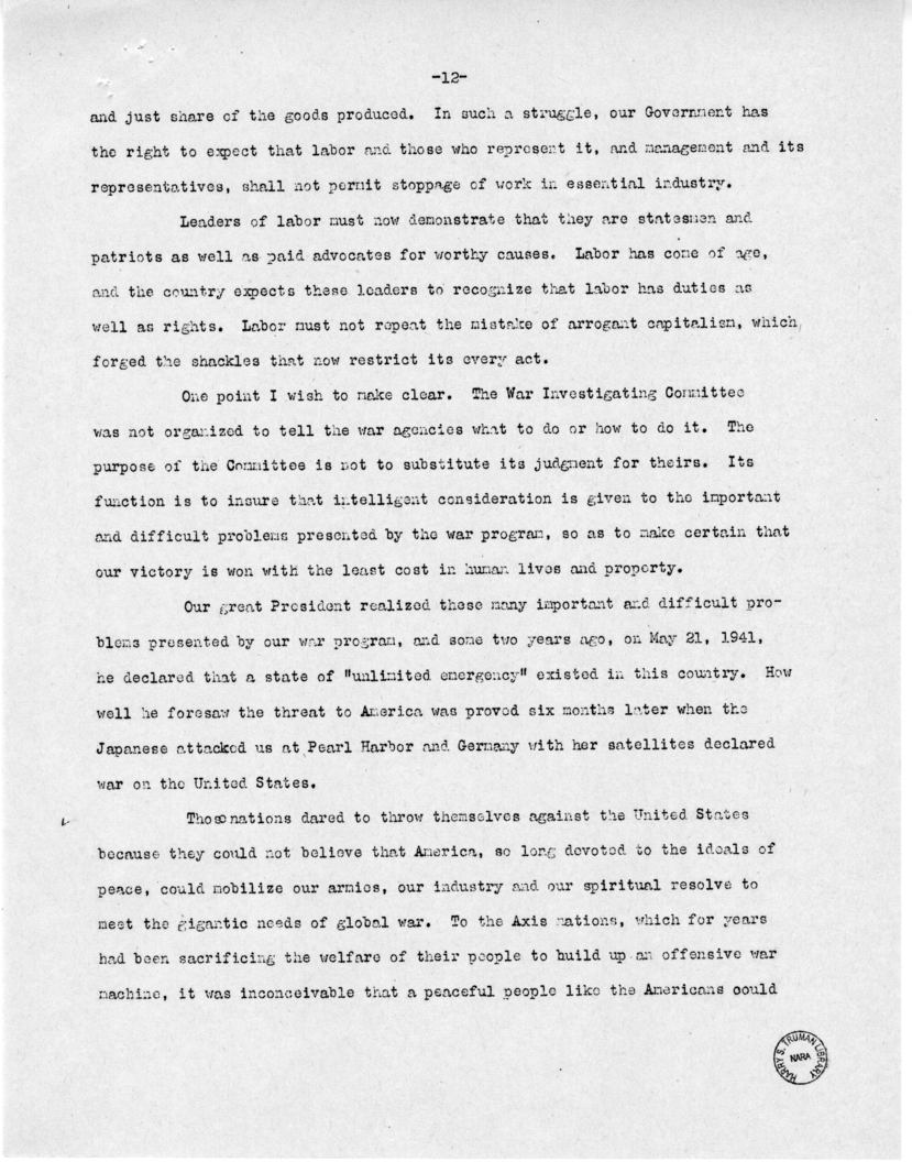 Speech of Senator Harry S. Truman at Caruthersville, Missouri