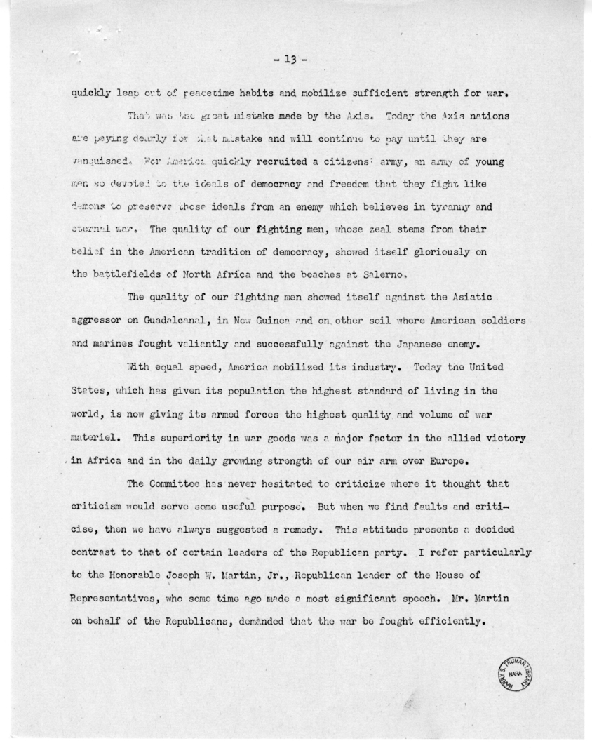Speech of Senator Harry S. Truman at Caruthersville, Missouri