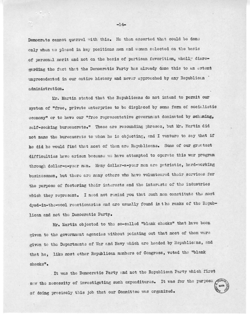 Speech of Senator Harry S. Truman at Caruthersville, Missouri