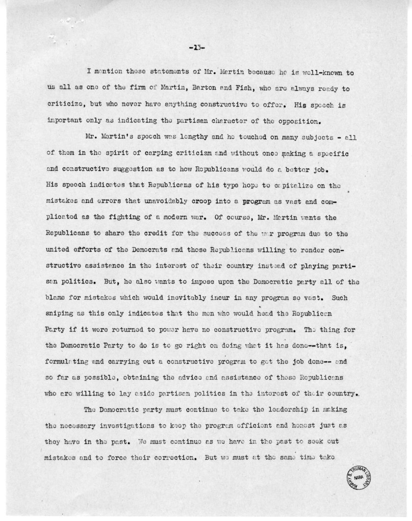 Speech of Senator Harry S. Truman at Caruthersville, Missouri