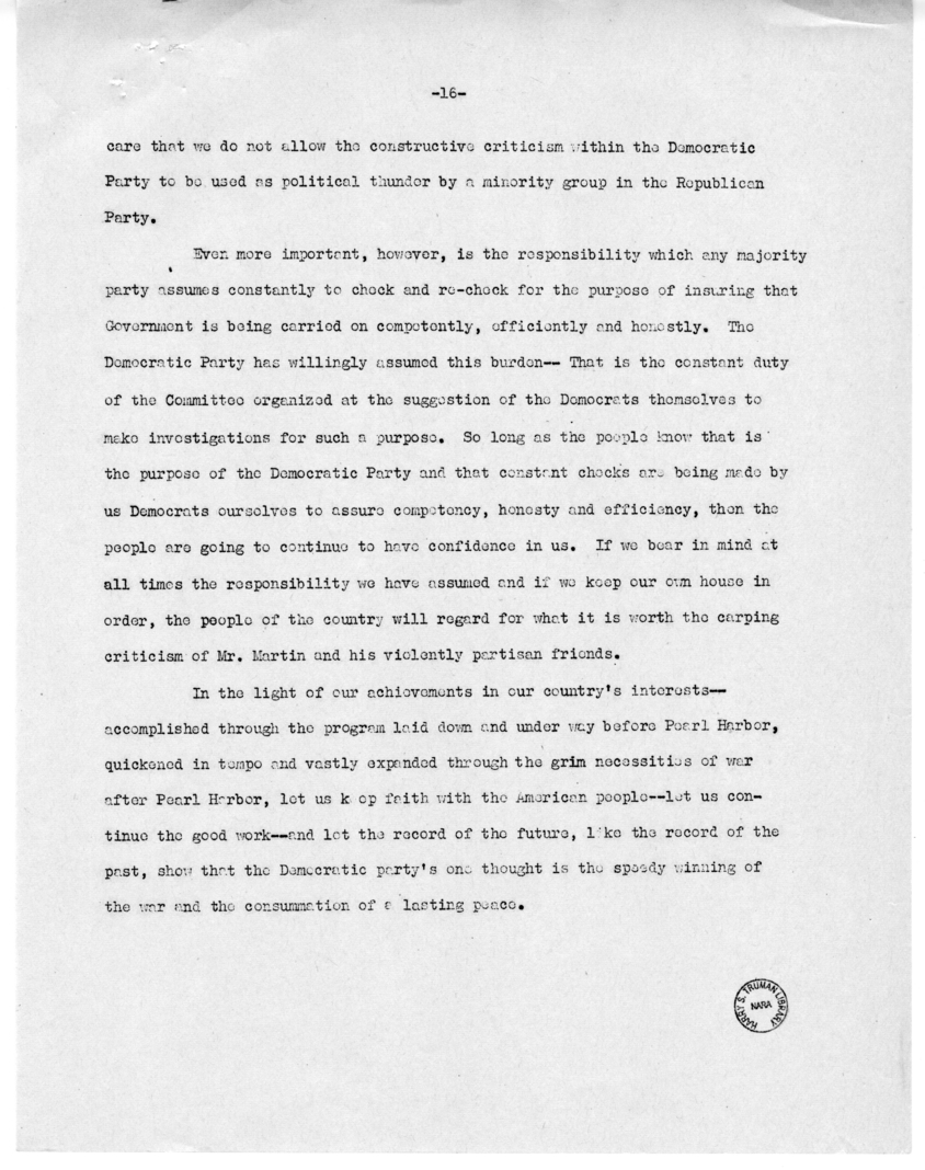 Speech of Senator Harry S. Truman at Caruthersville, Missouri