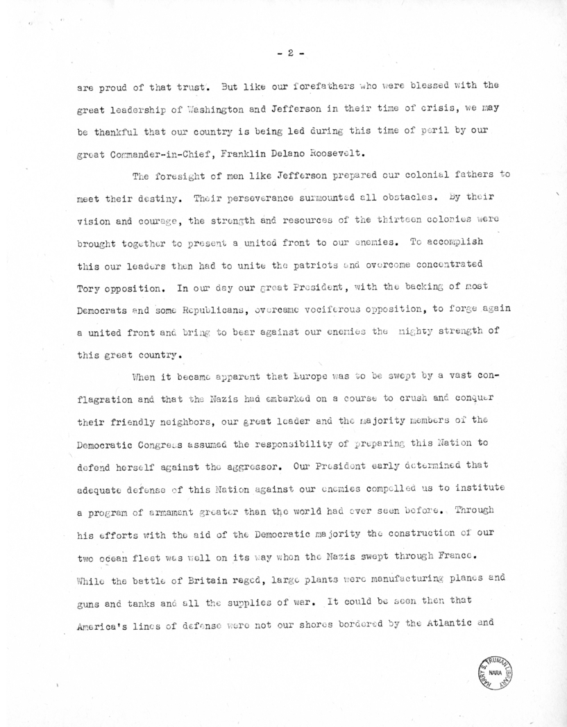 Speech of Senator Harry S. Truman Delivered Before the Democratic Women's Council, Washington, D.C.