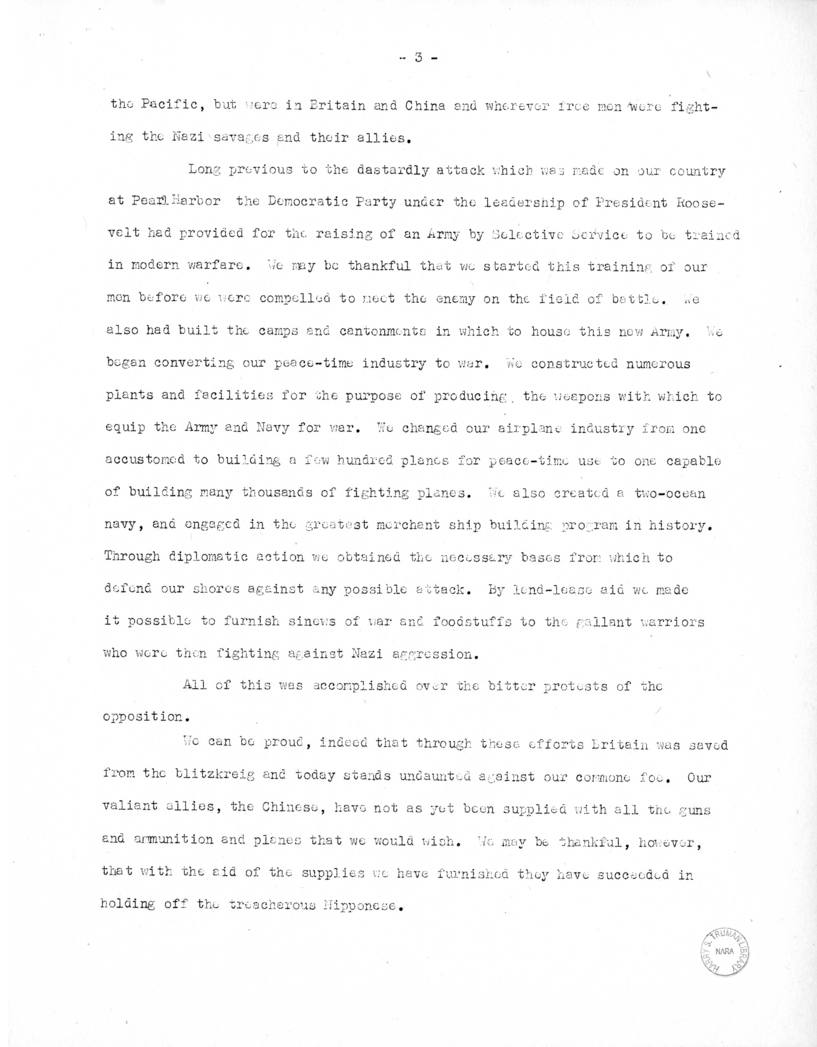 Speech of Senator Harry S. Truman Delivered Before the Democratic Women's Council, Washington, D.C.