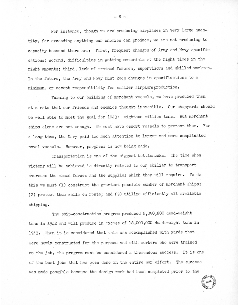 Speech of Senator Harry S. Truman Delivered Before the Democratic Women's Council, Washington, D.C.