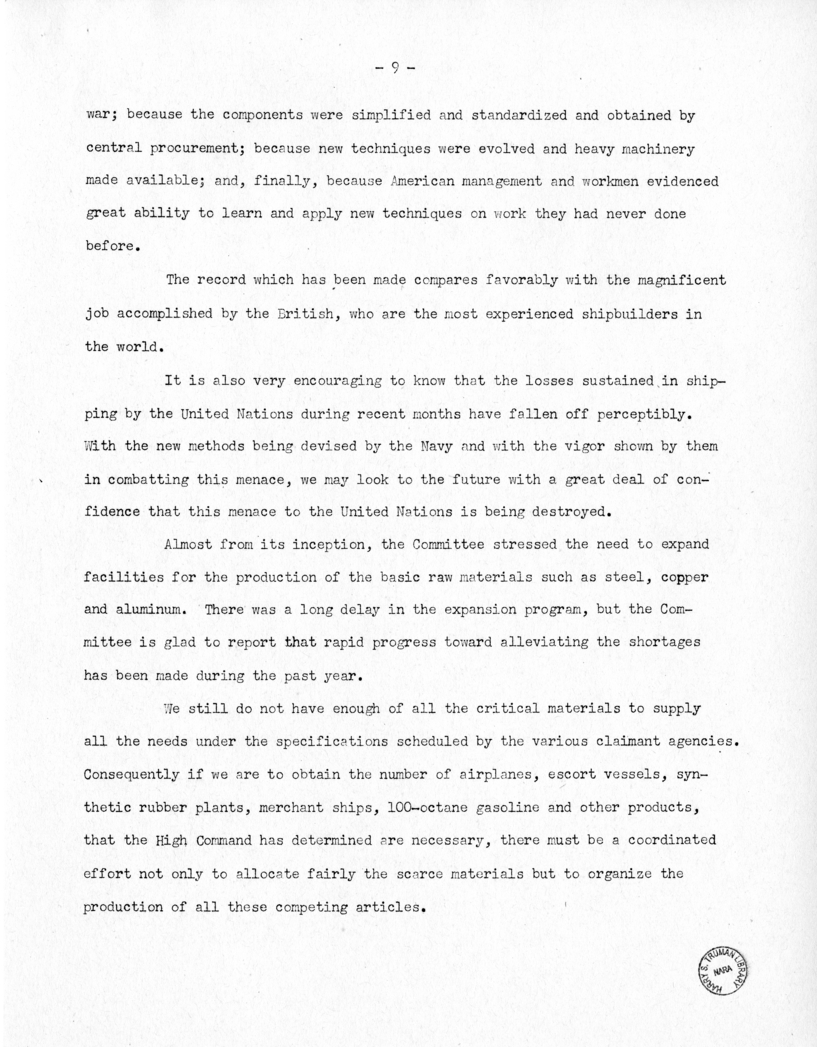 Speech of Senator Harry S. Truman Delivered Before the Democratic Women's Council, Washington, D.C.