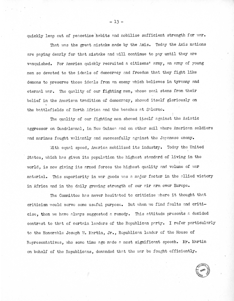 Speech of Senator Harry S. Truman Delivered Before the Democratic Women's Council, Washington, D.C.