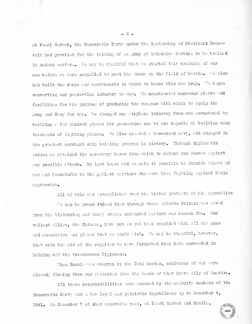 Speech of Senator Harry S. Truman at Jacksonville, Florida