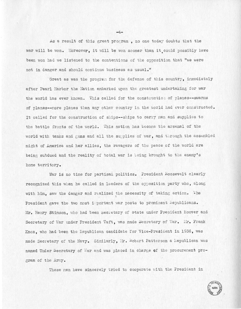 Speech of Senator Harry S. Truman at Jacksonville, Florida