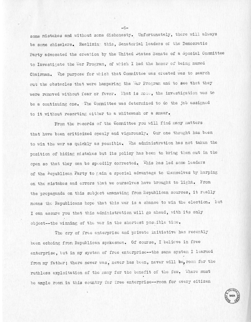 Speech of Senator Harry S. Truman at Jacksonville, Florida