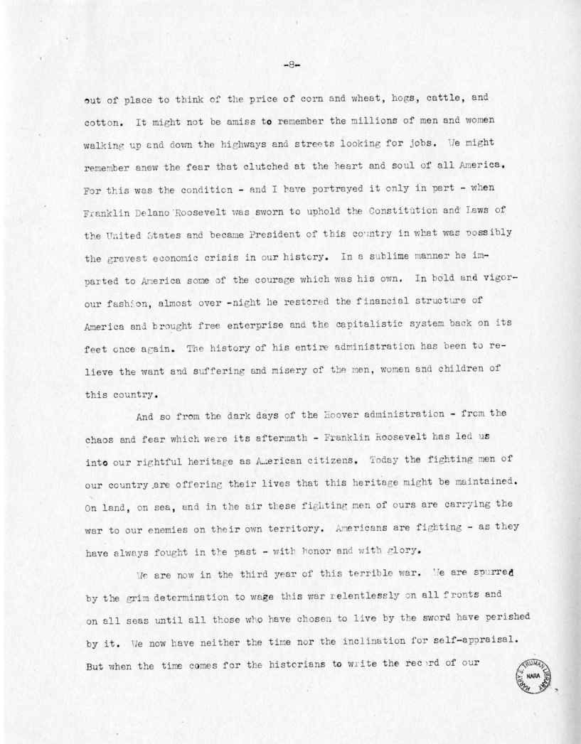 Speech of Senator Harry S. Truman at Jacksonville, Florida