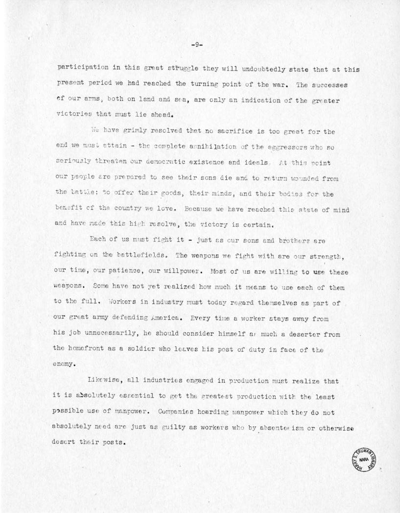 Speech of Senator Harry S. Truman at Jacksonville, Florida