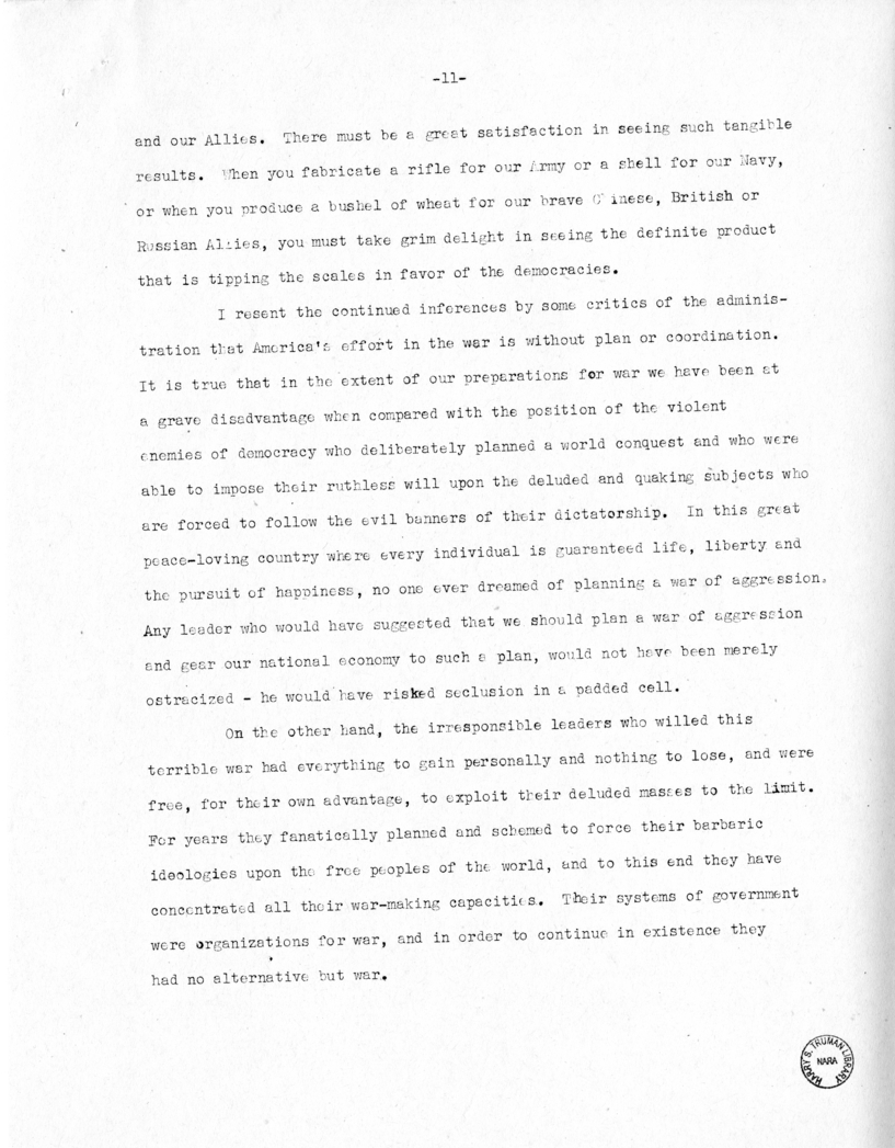 Speech of Senator Harry S. Truman at Jacksonville, Florida