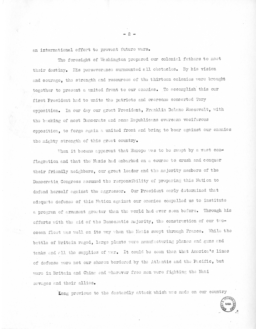 Speech of Senator Harry S. Truman at Jackson Day Dinner, Tampa, Florida