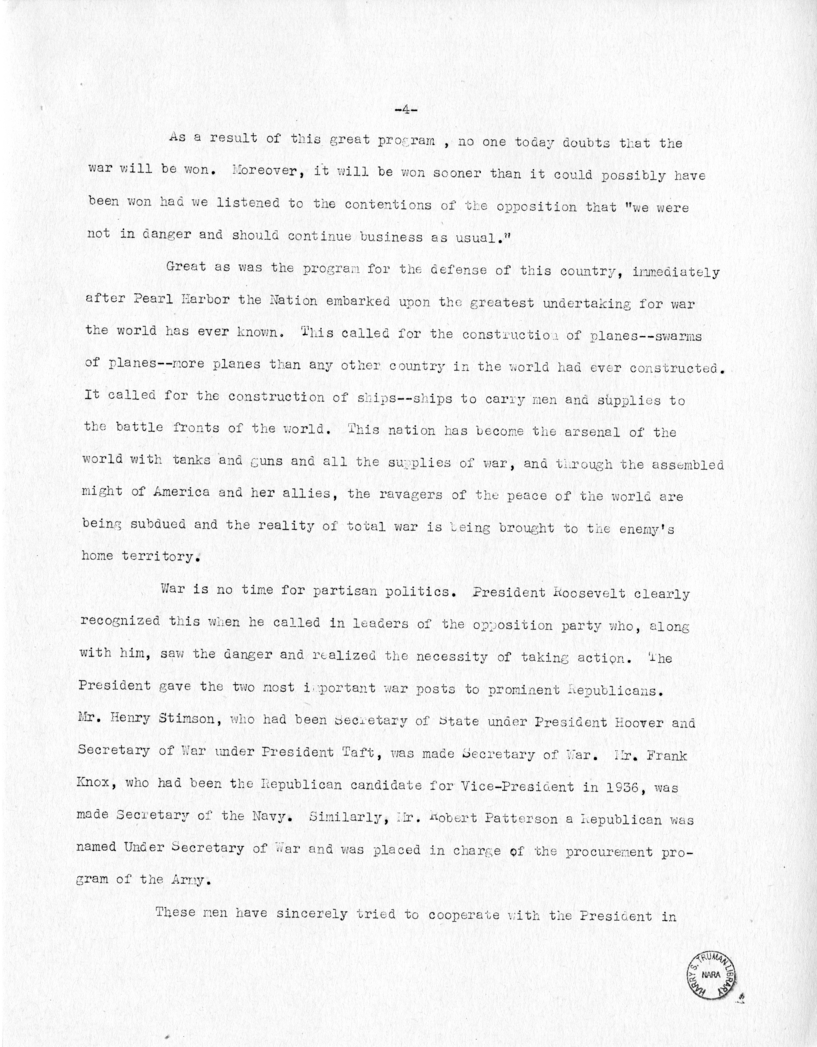 Speech of Senator Harry S. Truman at Jackson Day Dinner, Tampa, Florida