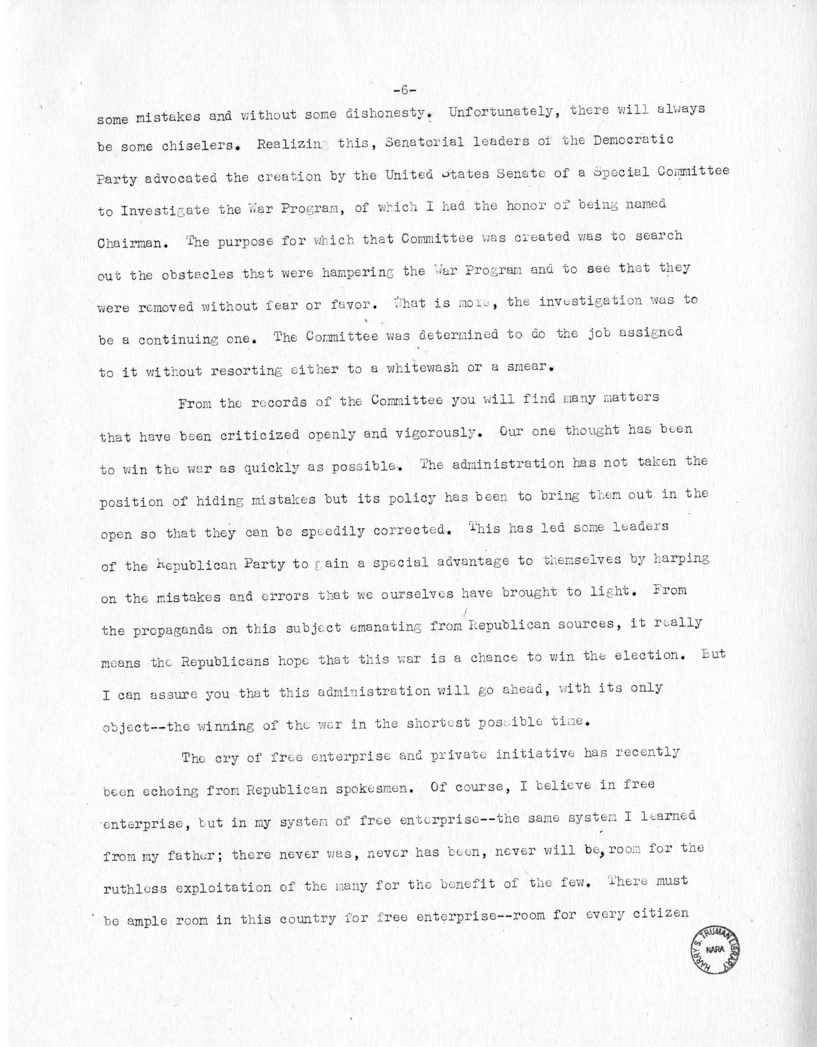 Speech of Senator Harry S. Truman at Jackson Day Dinner, Tampa, Florida