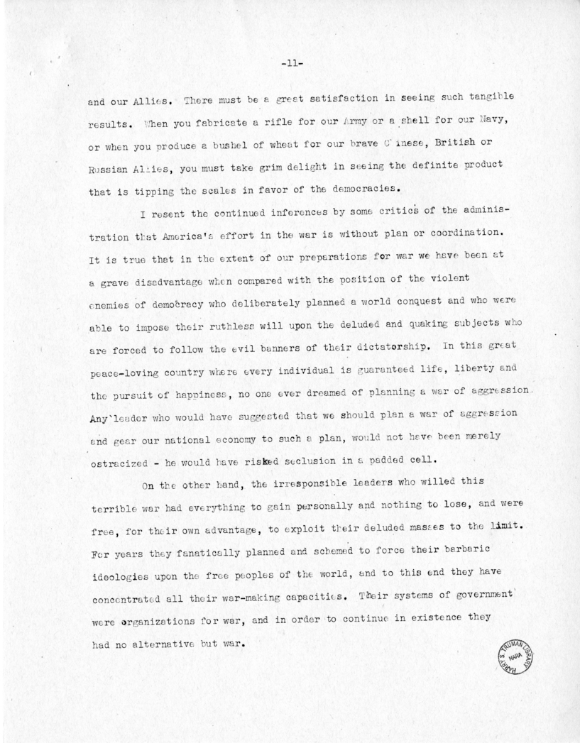 Speech of Senator Harry S. Truman at Jackson Day Dinner, Tampa, Florida