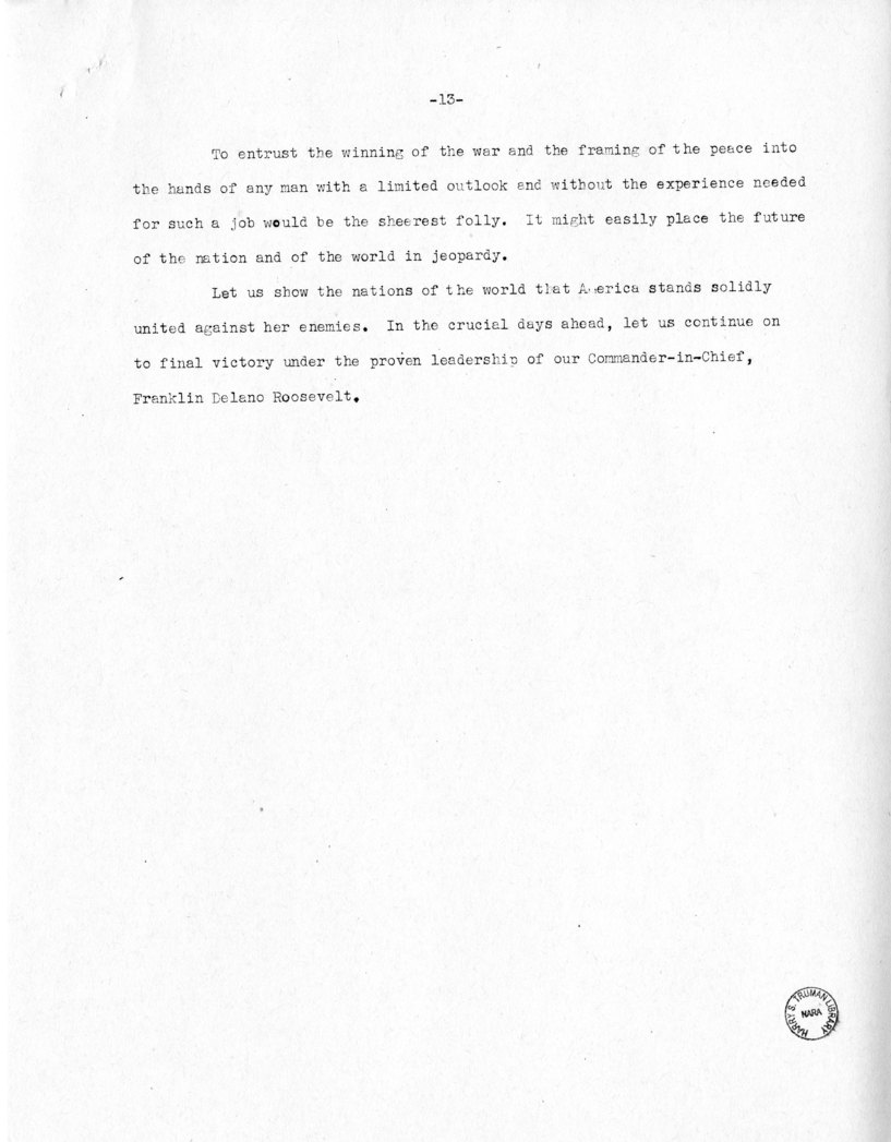 Speech of Senator Harry S. Truman at Jackson Day Dinner, Tampa, Florida