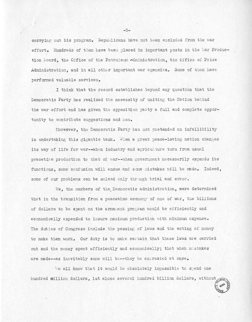 Speech of Senator Harry S. Truman at Fort Lauderdale, Florida