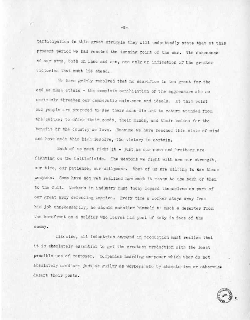 Speech of Senator Harry S. Truman at Fort Lauderdale, Florida